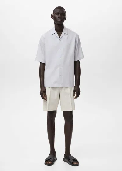 Mango Man Chemise Tencel Lin Col Bowling Bleu Ciel - Homme - Xl -