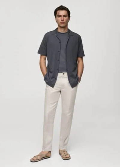 Mango Man Tencel Linen Drawstring Pants Ice Grey