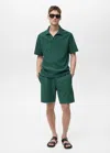 Mango Man Textured Cotton Bermuda Shorts With Drawstring Green In Green