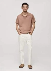 Mango Man Textured Cotton Polo Shirt Nude