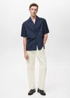 Mango Man Textured Shirt With Bowling Collar Dark Navy In Dark Navy