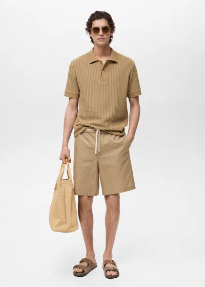 Mango Man Thick Rib-knit Polo Shirt Beige