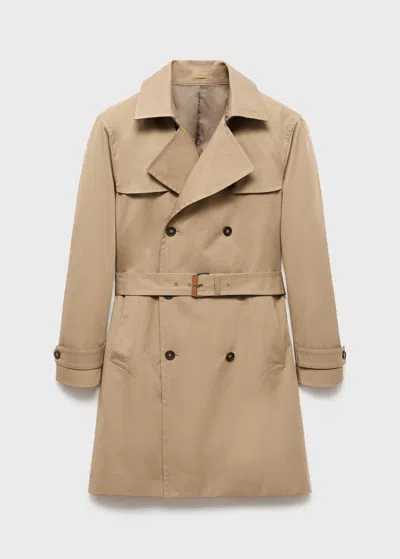 Mango Man Water-repellent Belted Trench Coat In Sand