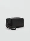 Mango Man Contrast-strap Pebbled Cosmetic Bag Black