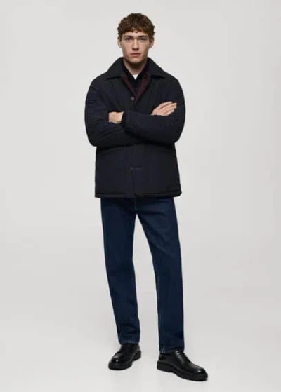 Mango Man Two-tone Reversible Quilted Jacket Dark Navy In Bleu Marine Foncé