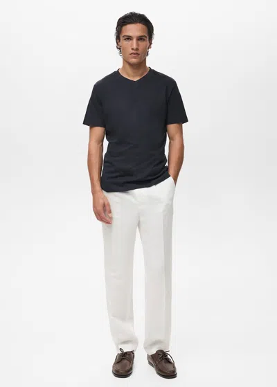 Mango Man T-shirt Col En V Bleu Marine Foncé - Homme - Xxl -