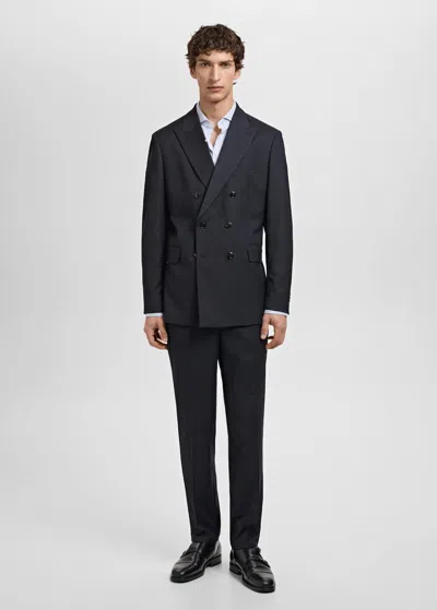 Mango Man Monaco Double-breasted Slim-fit Suit Jacket Dark Navy In Bleu Marine Foncé