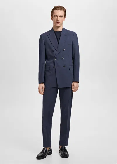 Mango Man Veste De Costume Monaco Croisée Slim-fit Bleu Indigo - Homme - 54 -