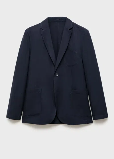 Mango Man Slim Fit Linen Suit Blazer Dark Navy