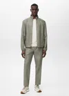 Mango Man Veste Lin Fermeture Éclair Olive - Homme - Xl -