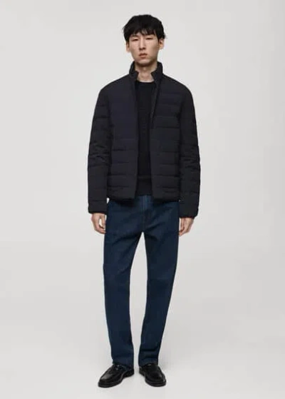 Mango Man Quilted Jacket With Down And Feather Filling Dark Navy In Bleu Marine Foncé