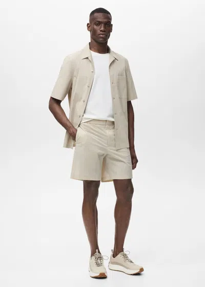 Mango Man Water-repellent Coolmax Bermuda Shorts In Beige