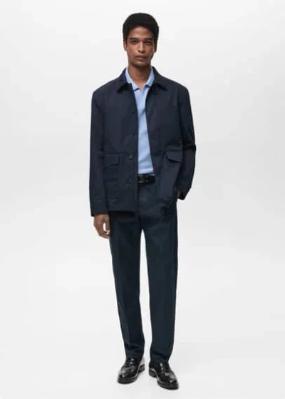 Mango Man Water Repellent Cotton Jacket Night Blue