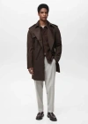 Mango Man Water Repellent Cotton Trench Coat With Belt Chocolate