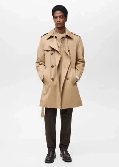Mango Man Water Repellent Cotton Trench Coat With Belt Medium Brown