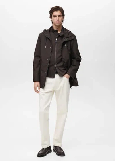 Mango Man Water-repellent Hooded Parka Chocolate