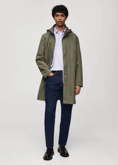 Mango Man Water-repellent Hooded Parka Khaki