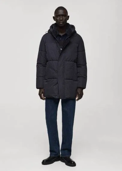 Mango Man Water-repellent Hooded Quilted Anorak Dark Navy