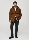 Mango Man Water-repellent Hooded Quilted Anorak Tobacco Brown In Tobacco Brown