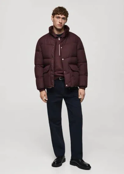 Mango Man Water-repellent Quilted Anorak Maroon In Maroon