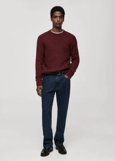 Mango Man Knitted Sweater Wool And Cotton Blend Burgundy