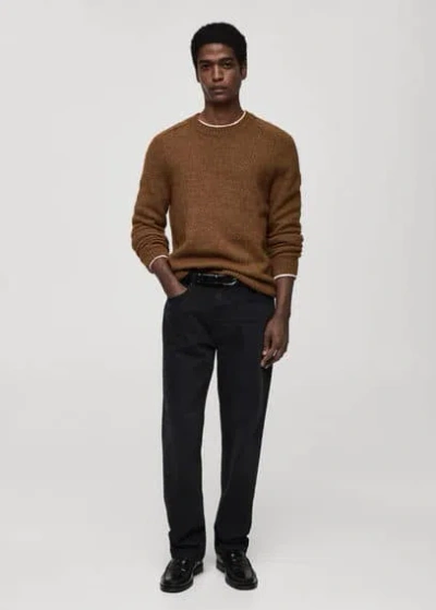 Mango Man Knitted Sweater Wool And Cotton Blend Medium Brown
