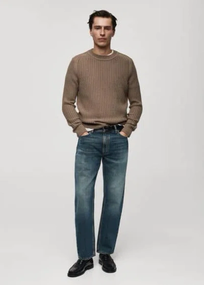 Mango Man Wool-blend Rib-knit Sweater Coffee