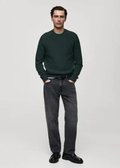 Mango Man Wool-blend Rib-knit Sweater Dark Green