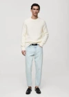 Mango Man Wool-blend Rib-knit Sweater Off White