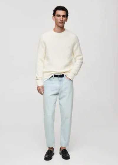 Mango Man Wool-blend Rib-knit Sweater Off White