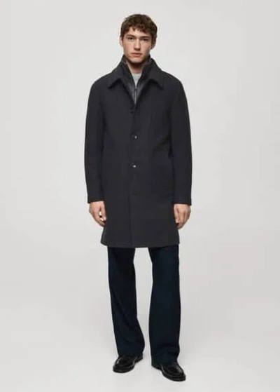 Mango Man Wool Coat With Detachable Corduroy Breastplate Charcoal In Gris Anthracite