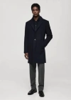 Mango Man Detachable Hood Wool Coat Dark Navy In Bleu Marine Foncé