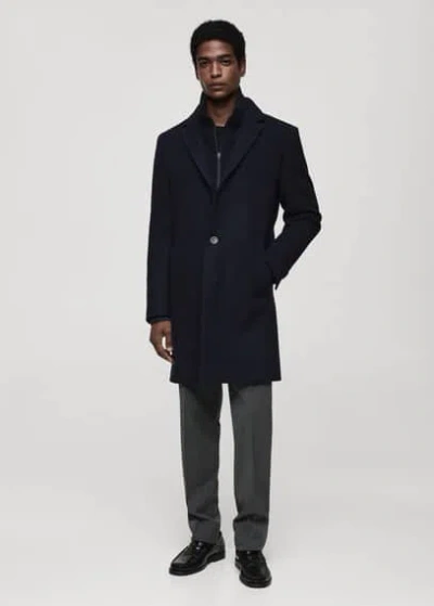 Mango Man Detachable Hood Wool Coat Dark Navy In Bleu Marine Foncé
