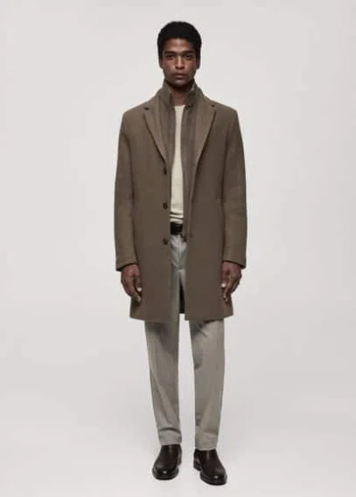 Mango Man Detachable Hood Wool Coat Medium Brown In Marron Moyen