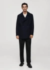 MANGO MAN WOOL DOUBLE-BREASTED COAT WITH BUTTONS DARK NAVY