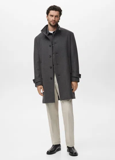 Mango Man Manteau En Laine À Col Cheminée Gris - Homme - L -  In Gold