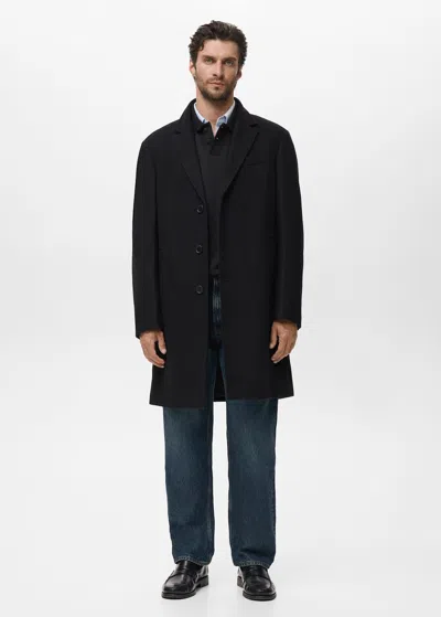 Mango Man Wool Overcoat Black
