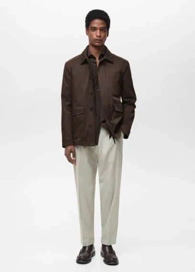 Mango Man Wool Slim Fit Pants With Darts Ice Grey
