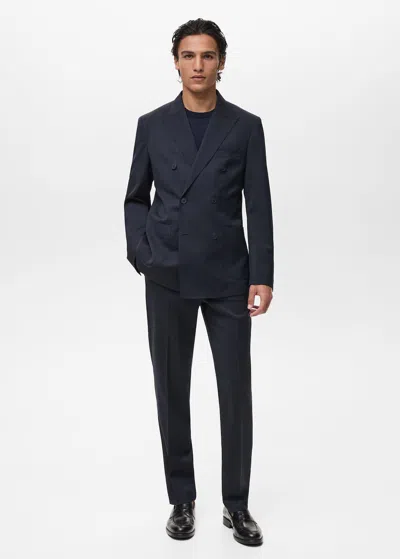 Mango Man Woollen Wrap Suit Jacket Blue