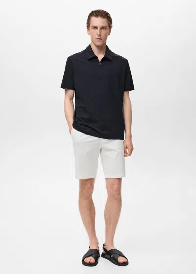 Mango Man Zip Neck Polo Shirt Navy In Blue