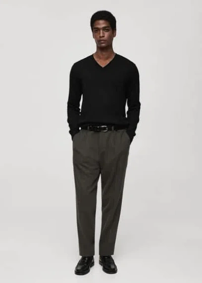 Mango Man Zipped High Collar Sweater Black