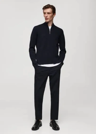Mango Man Zipped High Collar Sweater Dark Navy In Dark Navy