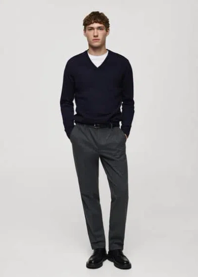 Mango Man Zipped High Collar Sweater Dark Navy