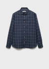 Shop Mango Man Regular Fit Check Cotton Shirt Dark Navy