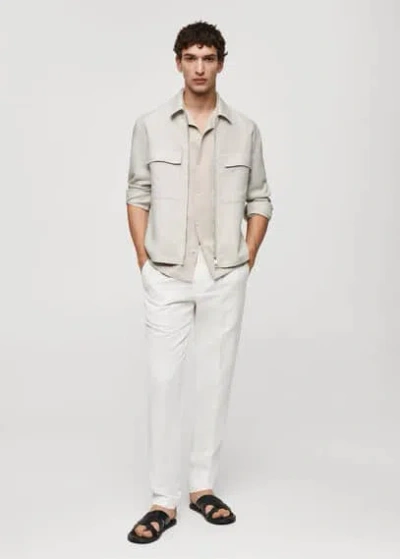 Mango Man Zipper Linen Jacket Sand