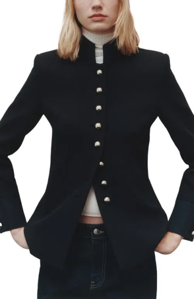 Mango Mandarin Collar Cotton Blend Jacket In Black