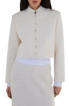 Mango Mandarin Collar Crop Jacket In Ecru