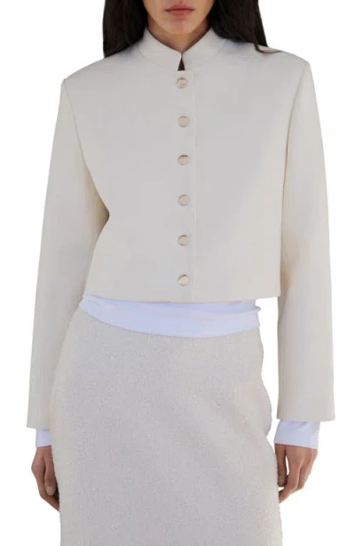 Mango Mandarin Collar Crop Jacket In Ecru