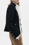 Mango Mandarin Collar Snap Front Jacket In Black