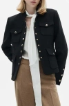 Mango Mandarin Collar Snap Front Jacket In Black